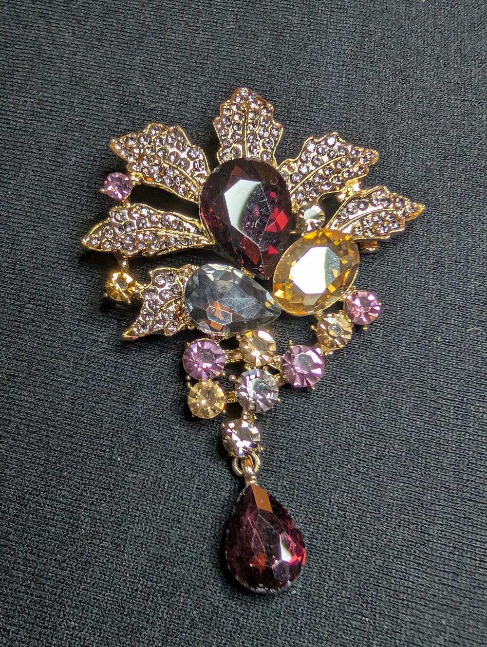 Multicolor Crystal Floral Drop Brooch Pin